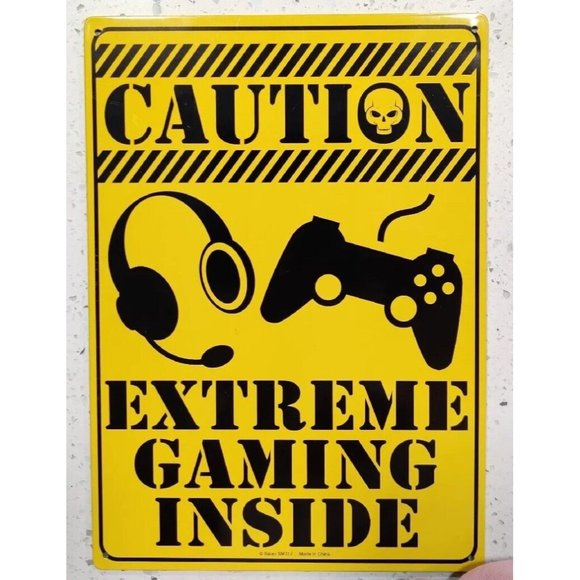 8x11.5 Tin Yellow Warning Sign CAUTION EXTREME GAMING INSIDE Man Cave Game Room - Picture 2 of 10